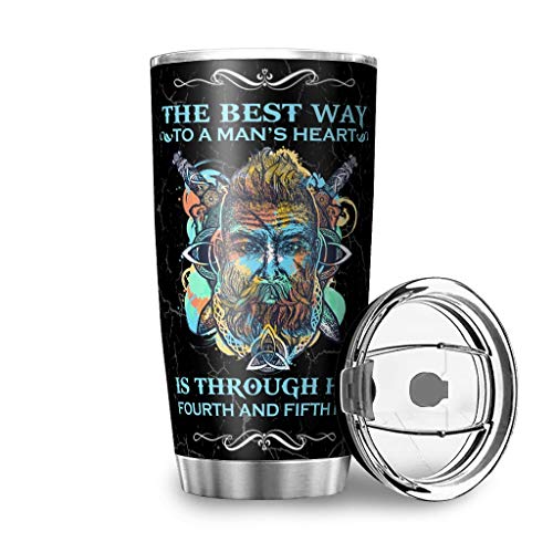 Vaso de acero inoxidable Viking The Best Way To A Man's Heart a prueba de óxido práctico – Taza de agua con cubierta a prueba de salpicaduras para bebidas frías o calientes blanco2# 600ml (20 onzas) #