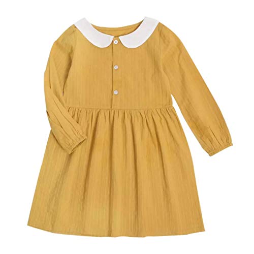 Vestido miel para bebé – Niñas – Color miel – Manga larga y cuello Claudine – Marca francesa – Mostaza – 36 meses