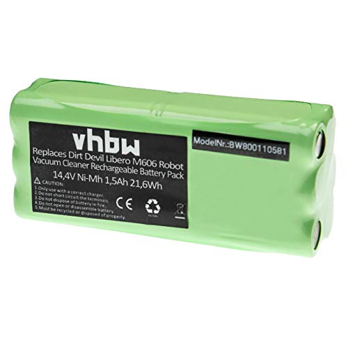vhbw Batería NiMH 1500mAh (14.4V) para robot aspidador doméstico Dirt Devil Fusion M611, Libero, Puck M610, M610-1 como 0606004, 0607004.