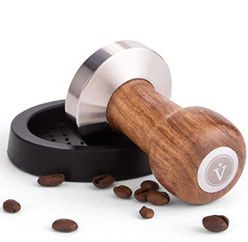 VIENESSO - Set de prensador de café clásico con soporte - Para café expreso - Diseño exclusivo - Acero inoxidable y mango de madera auténtica - Kit profesional para disfrutar del café, 51 mm