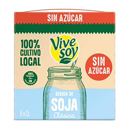 Vivesoy Bebida de Soja Natural Sin azúcar – Pack de 6 x 1L