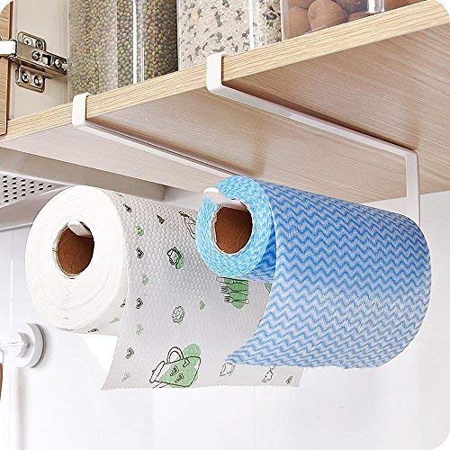 Voarge Soporte para rollos de papel de cocina para colgar en puertas de armarios y debajo del armario, 2 soportes de papel para toallas, sin taladrar para cocina o baño