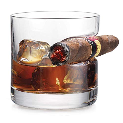 Whisky Cigar Glass, vaso doble antiguo con reposo para cigarros incorporado, apto para whisky, whisky, cerveza, vino (Redondo)