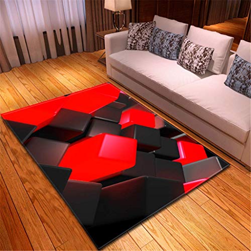 wqmdeshop Alfombra Personalizable Tecnología Moderna Estilo Geometría Roja Y Negra Impresión 3D Sala De Estar Dormitorio Alfombra Cálida 140x200cm