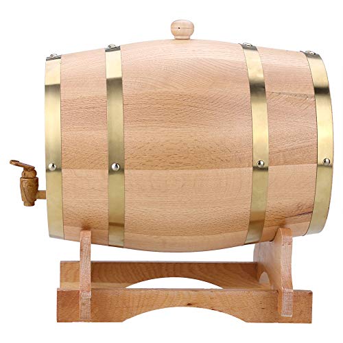 Zerone Dispensador de vino, barril de whisky, barril de madera para whisky o vino, roble, incluye barril de roble, soporte de roble, corcho de roble, grifo de madera de roble (5 L, color madera)