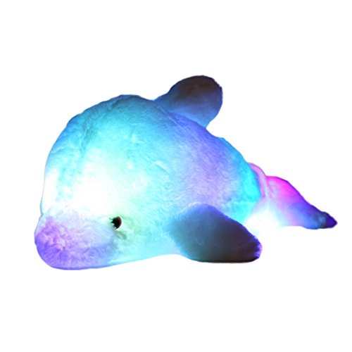 Zinsale 7 Cambio de Color LED aclarar Juguete de delfín Relleno Almohada de Felpa Luz de Noche balancines de Peluche (Azul, 45cm)