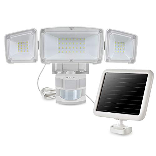 1500LM LED Luz Solar de Seguridad de Sensor de Movimiento con 3 cabezales de luz ajustables, 5000K, Impermeable IP65, Perfecto para el Uso al Aire Libre como Entradas, Patios, Garajes, etc.