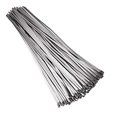 50 piezas 4.6 mm x 200 mm Bridas para Cables de Acero Inoxidable, Metal Cable Ties, Lazos de cremallera de acero inoxidable (Plata)
