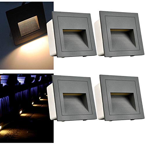 Arotelicht Juego de 4, 3 W LED Aplique de pared empotrable (para escaleras Luz Iluminación Lámpara, aluminio, 230 V Blanco Cálido IP65 impermeable gris