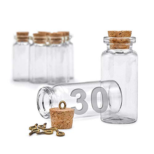 ARTESTAR 30 Mini Botellas de Deseo, Bote de Cristal con Tapón de Corcho, Frasco de Muestra para Mensajes, Decoración de Boda (Pack Pequeño, 22 x 50mm)