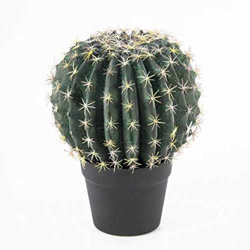 artplants.de Cactus de Asiento de Suegra Artificial ELVIO, Verde, 35cm, Ø 25cm - Cactus Decorativo - Planta sintética