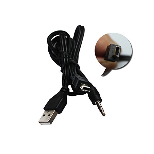 AUX y cargador 2 en 1 cable USB, USB macho Minis USB 5 pines+3,5 mm cable AUX para altavoz portátil y sistema de audio del coche (negro)