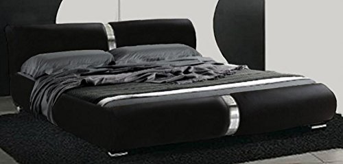Bagno Italia Cama de matrimonio de diseño moderno, 225 x 194 cm, color negro, patas con inserciones de acero, camas de dormitorio I