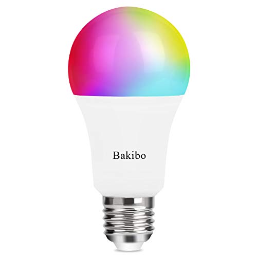 bakibo Bombilla LED Inteligente WiFi Regulable 9W 1000 Lm Lámpara, E27 Multicolor Bombilla Compatible con Alexa, Echo e Google Home, A19 90W Equivalente RGBCW Color Cambio Bombilla, 1 Pcs
