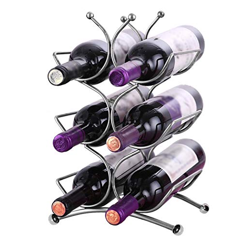 BELLE VOUS Estante para vinos (34x25x14cm) - Soporta hasta 6 Botellas de Vino de tamaño estándar - Soporte para Botellas de Vino de Acero Inoxidable súper Brillante - Estante para vinos Independiente