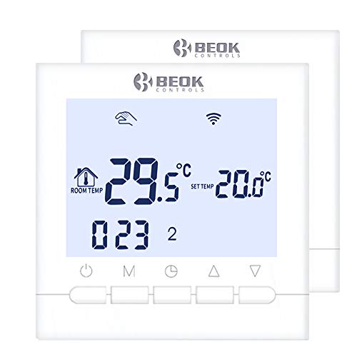 Beok BOT-313 2PCS WiFi Programable Cableado Digital Calderas De Gas Termostato Se Puede Controlar Por APP Controlador , Pantalla LCD AC220V 3A,Blanco