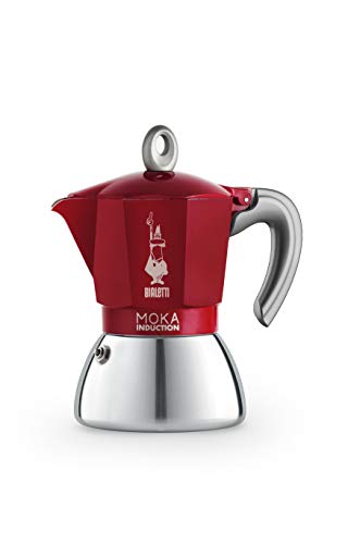 Bialetti New Moka Induction, Cafetera apta para inducción, 6 tazas, aluminio, Rojo