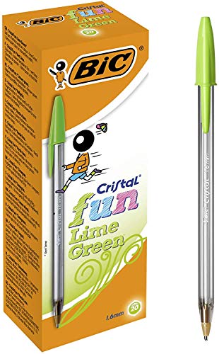 BIC Cristal Fun bolígrafos Punta Ancha (1,6 mm) – Verde Lima, Caja de 20 unidades