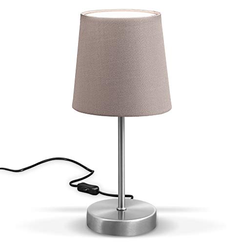 B.K.Licht Lámpara de mesa LED, lámpara de tela color topo, níquel mate, E14, lámpara de mesa, lámpara de cama con interruptor, IP20.