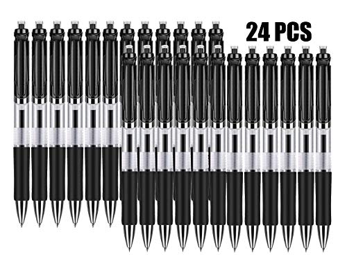 Bolígrafos Retráctiles,GXR Bolígrafos de Tinta de Gel Negro 24 Bolígrafos de Gel Antideslizantes Punta de Bala de Tinta de Secado Rápido para Oficina/Examen/Letrero/Hogar-(0.5mm)