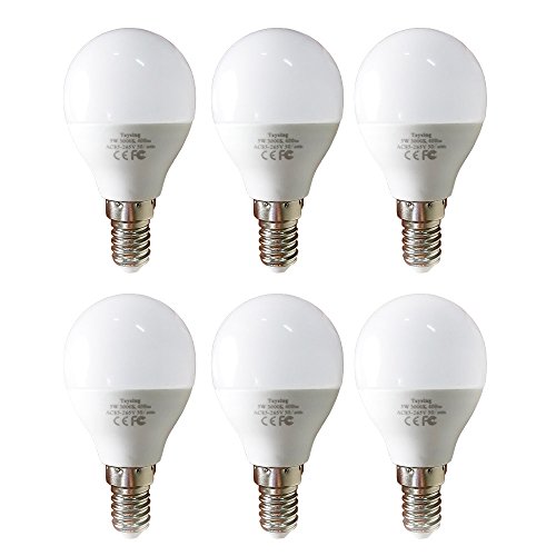 Bombillas LED G45 E14, 5 W, blanco cálido, 2700 K, no regulable, bombillas LED de bajo consumo, 40 W, para el hogar E14, 6 unidades