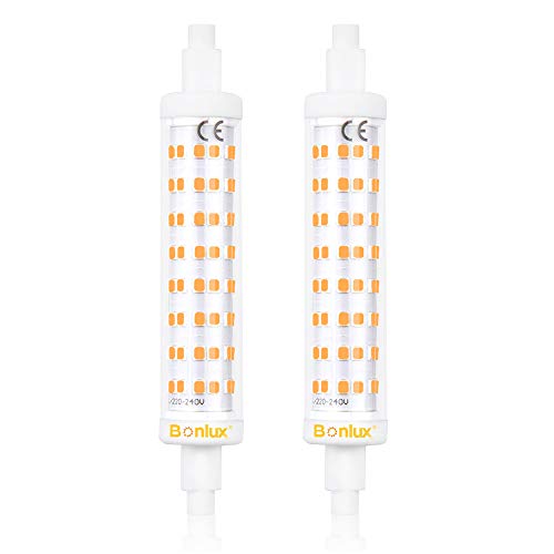 Bonlux 10W R7S 118MM Regulable Bombilla LED Lineal Slim, J118 Blanco Cálido 3000K con 800LM, 360 Grados (2-Unidades)