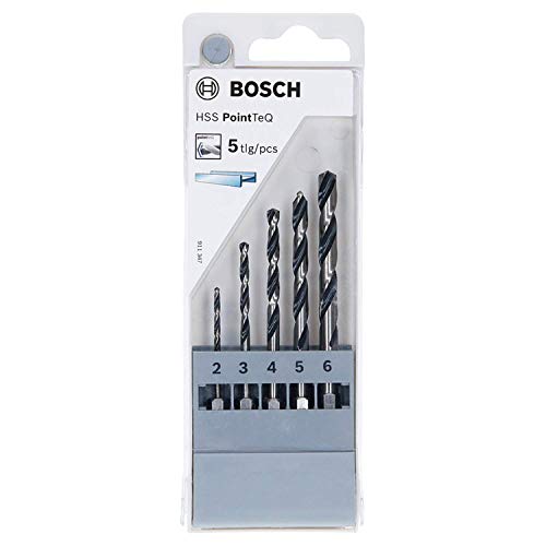 Bosch Professional Set de brocas hexagonales PointTeQ de 5 unidades , Ø: 2-6 mm, vástago hexagonal ¼", Accesorio para taladros de batería y taladros