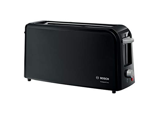 Bosch TAT3A003 CompactClass - Tostadora (ranura larga, función de descongelación, accesorio para panecillos, apagado automático, 980 W), color negro