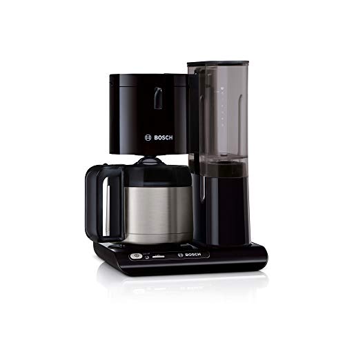 Bosch TKA8A053 Styline - Cafetera de filtro, jarra térmica, ajuste automático, tiempo de preparación, depósito de agua extraíble (1 L), 1100 W, color negro