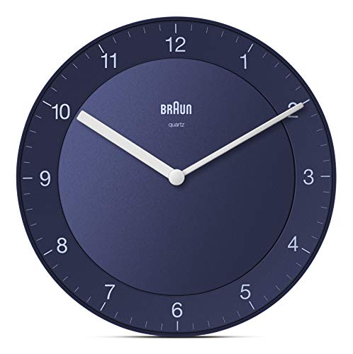 Braun Reloj de Pared analógico clásico Movimiento de Cuarzo silencioso, de fácil Lectura, diámetro del 20 cm en Azul, Modelo BC06BL.