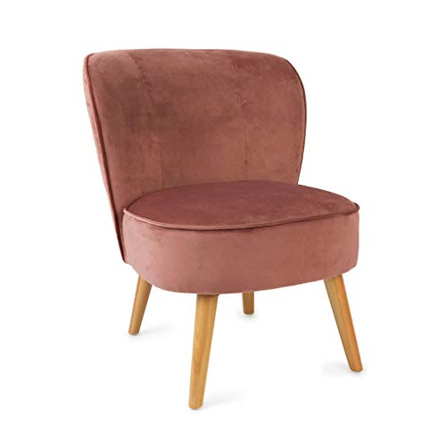 Butaca de diseño pequeña para Dormitorio Gatsby, Terciopelo, Color Rosa, cómoda, Mini sillón, Pata en Madera de Haya,59x66x75 cm.