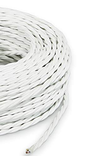 Cable eléctrico trenzado/trenzado revestido de tela. Color blanco. Sección 3 x 0,75 (5 metros)