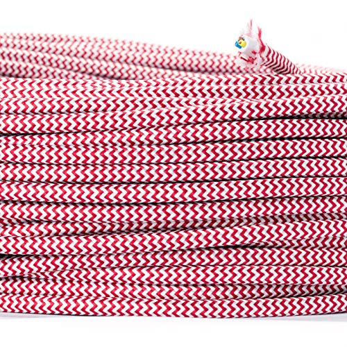 Cable textil revestido de plástico, cable de alimentación / 3 hilos 3 x 0,75 mm² con toma de tierra, accesorios de lámpara (5 m, rojo y blanco)