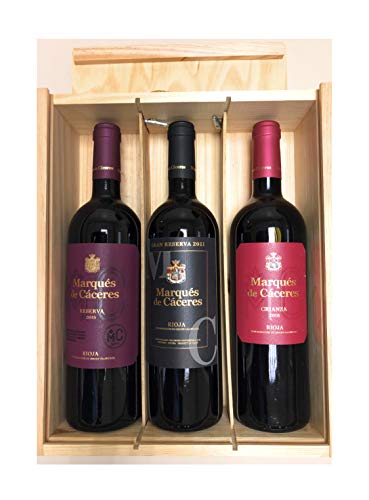 Caja de madera 3 botellas - Marqués de Caceres - Crianza/Reserva / Gran Reserva - Vino tinto