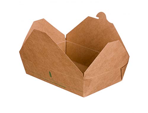 Caja para Take Away, Contenedor comida para llevar -100% Biodegradable y Compostable- Paquete con 50 unidades (1400ml (16,5x14x6,5cm))