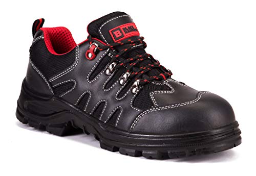Calzado Deportivo Masculino de Seguridad en Piel con Puntera de Acero Ligera-Zapatos de Trabajo al Tobillo de Senderismo en Piel Black Hammer 8891 (43 EU)