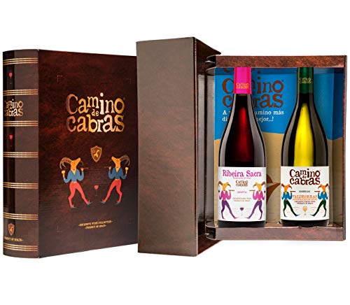 CAMINO DE CABRAS Estuche de vino – Godello D.O. Valdeorras Vino blanco + Mencía D.O. Ribeira Sacra Vino tinto –Producto Gourmet - Vino para regalar - 2 botellas x 750 ml.