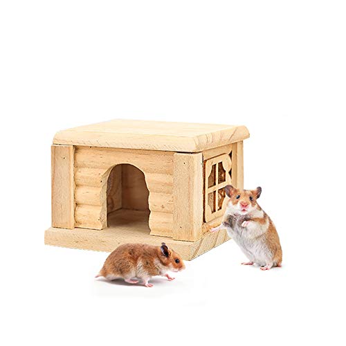 Casa de madera de hámster, casa de madera para ratón Hamsters Gerbil Home, pequeño animal nido, juguete plano de guinea, cerdos de habitación, 10,5 x 9 x 7 cm