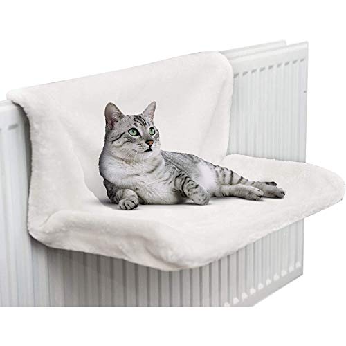 CawBing Cama de radiador colgante para gatos, gatitos y mascotas, cálida cesta de forro polar, hamaca, marco de metal duradero, fuerte y duradera, color blanco