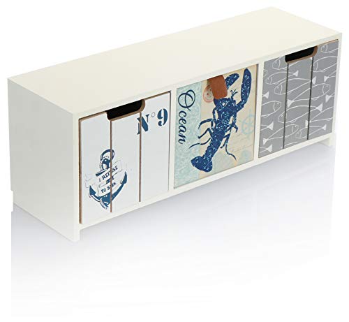 com-four® Mini cajonera con 3 cajones - gabinete de Madera con diseño marítimo - Mini gabinete para Guardar Joyas, cosméticos y artículos pequeños (1 Pieza - 33x10x12-3 cajones)