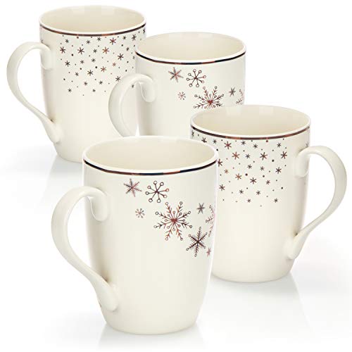 COM-FOUR® Taza de café de porcelana 4x - Taza de café para Navidad - Cafetera para bebidas frías y calientes - 360 ml (04 piezas - color oro blanco)