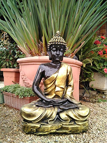 DEGARDEN AnaParra Figura Decorativa Buda del Amor Decorativa para Jardín o Exterior Hecho de hormigón-Piedra Artificial | Figura Buda Grande de 73cm., Color Dorado