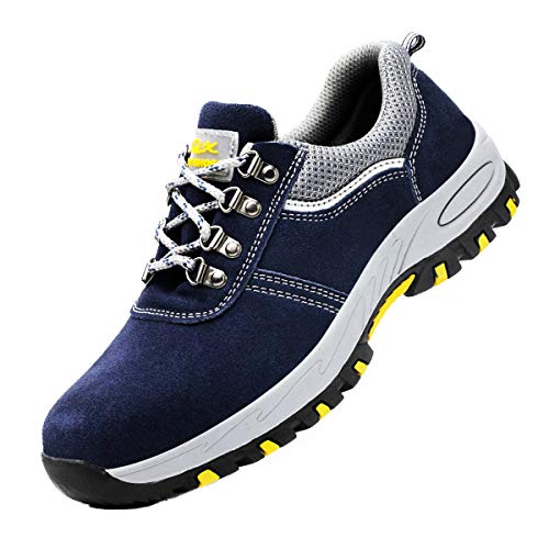 DoGeek Zapato Seguridad Calzado Seguridad Hombre con Punta de Acero, Antideslizante Transpirables, Unisex, Azul, 43