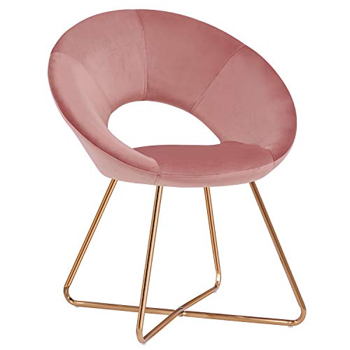 Duhome Silla de Comedor diseño Retro con Brazos Silla tapizada Vintage sillón con Patas de Metallo 439D, Color:Rosa, Material:Terciopelo