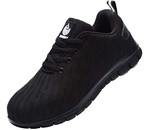 DYKHMILY Zapatillas de Seguridad Hombre Zapatos de Seguridad con Punta de Acero Ligeras Transpirable Botas de Seguridad (Ligero Negro,42 EU)