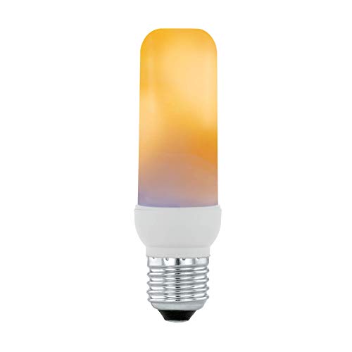 EGLO Bombilla LED E27, forma de tubo, lámpara LED con efecto de llama, 3 W, 90 lúmenes, E27, luz blanca cálida, 1600 K, T40, diámetro de 4 cm