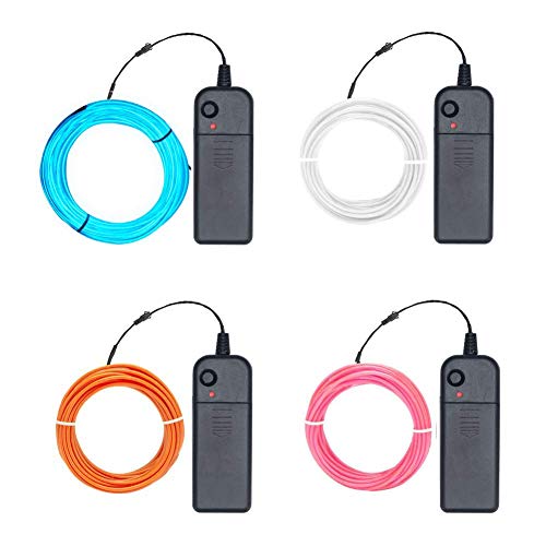 EL de 5 m flexible de luz de neón,(Azul-celeste, Rosa, Naranja, Blanco) luz estroboscopica neón 3 modos de luz Controladores de paquetes de cables de electroluminiscencia de batería