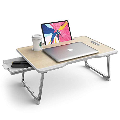Elekin - Mesa de ordenador portátil, soporte para portátil, con ranura para tazas, para cama, sofá, lectura y desayuno (60 x 40 cm)