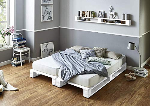 Estructura de Cama de palets color Blancos - Somieres de pallets juvenil para colchón de 180 x 170, 180, 190, 200