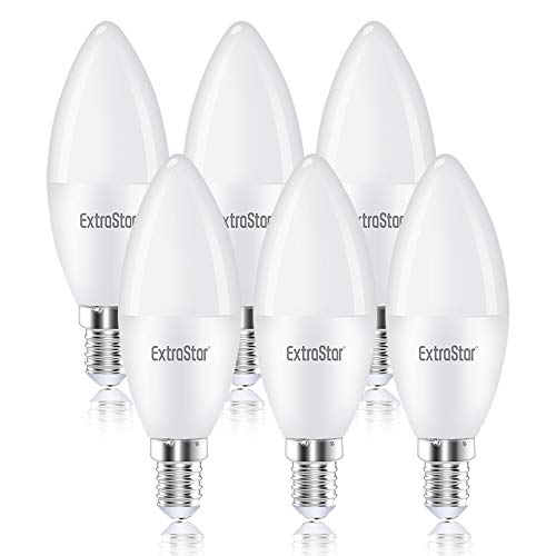 EXTRASTAR Bombillas Vela LED E14 (Casquillo Fino), 7W Equivalente a 56W, 560 lúmen, Blanco Frío 6500K, No regulable - Pack de 6 Unidades